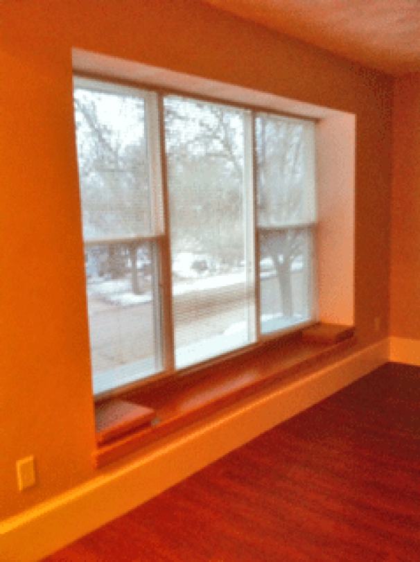 Living Room Triple Windows / Mini Blinds