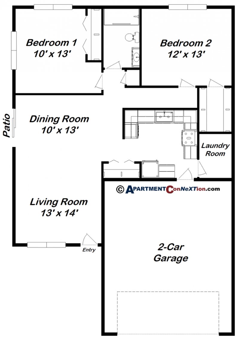 2-Bedroom Ranch Floor Plan